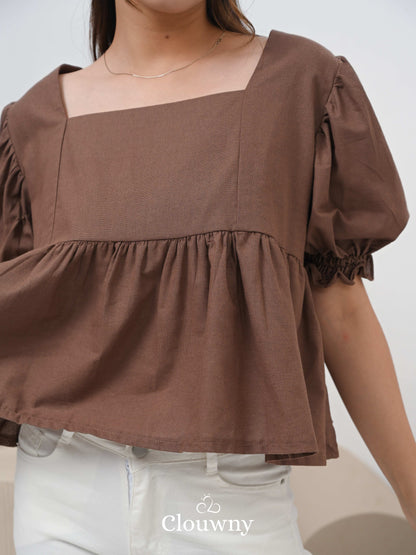 Una Square Blouse Top - Coffee