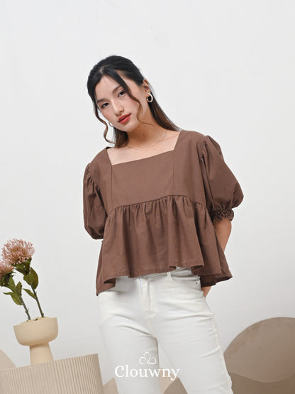 Una Square Blouse Top - Coffee