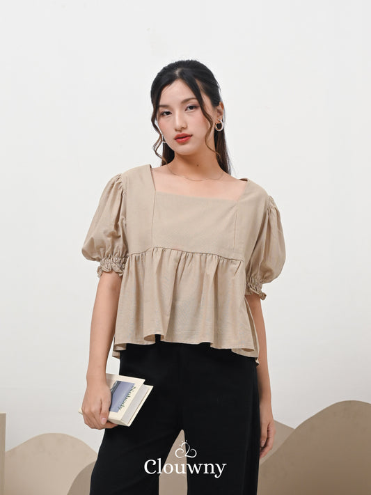 Una Square Blouse Top - Cream