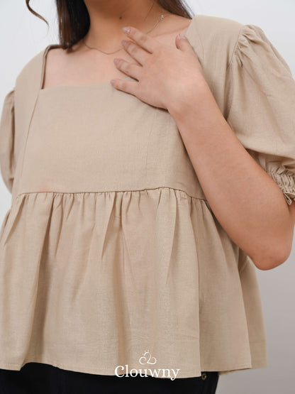 Una Square Blouse Top - Cream