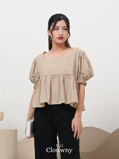 Una Square Blouse Top - Cream