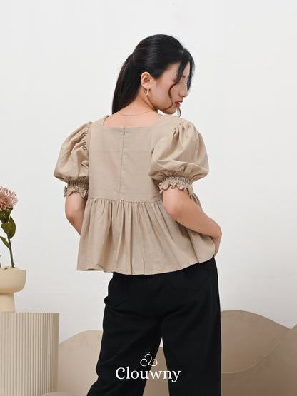 Una Square Blouse Top - Cream