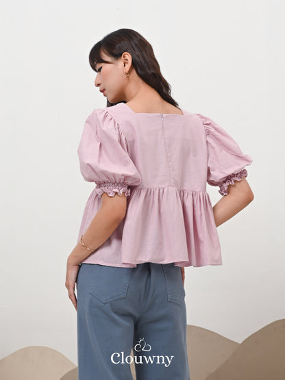 Una Square Blouse Top - Pink