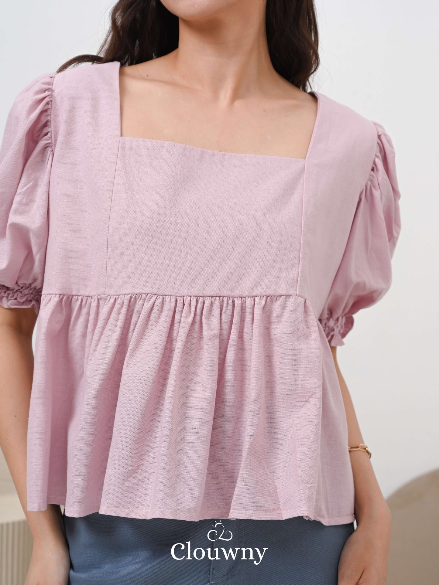 Una Square Blouse Top - Pink