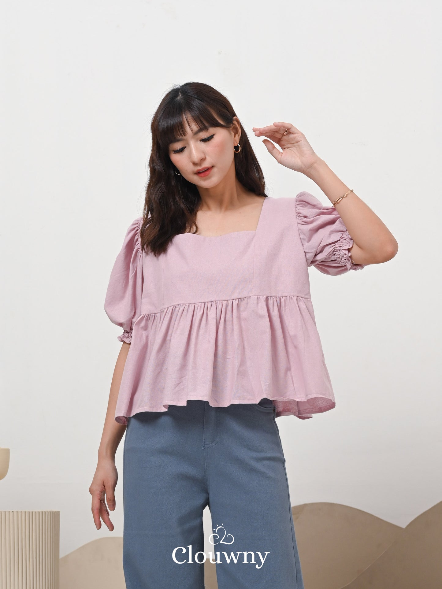 Una Square Blouse Top - Pink