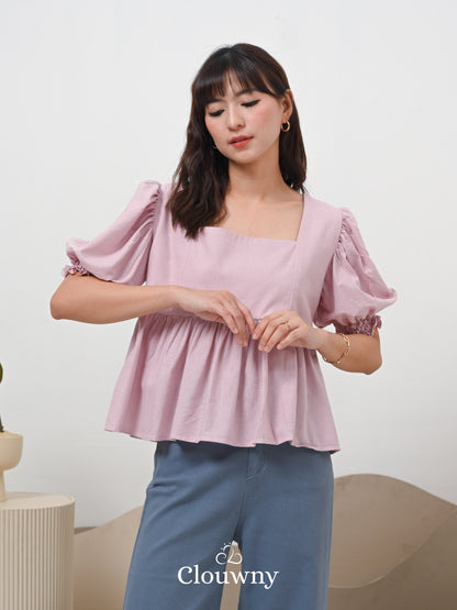 Una Square Blouse Top - Pink