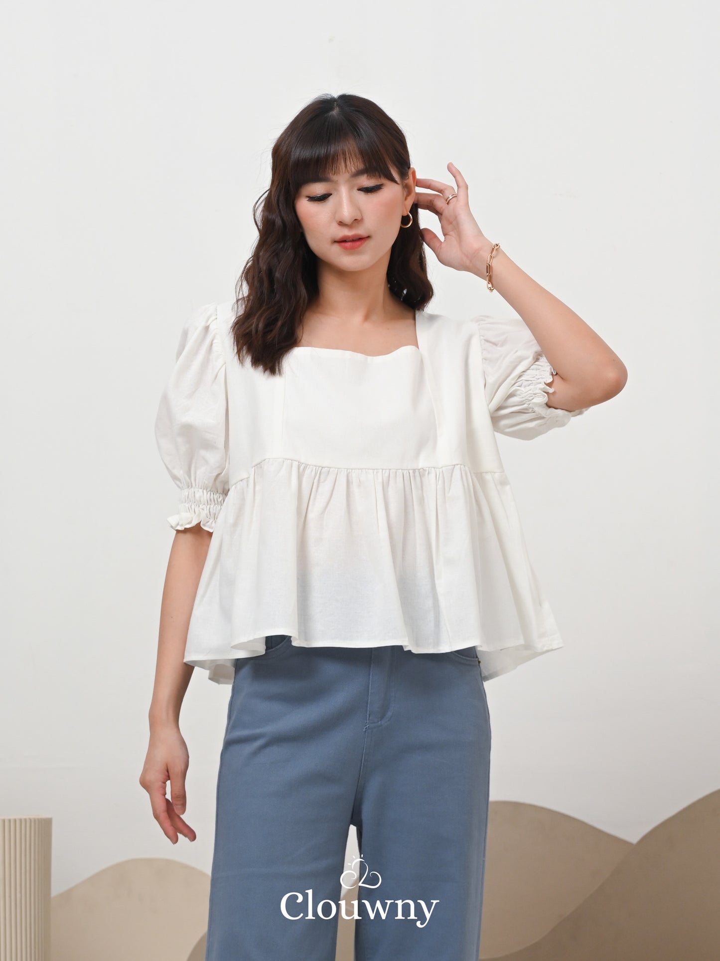 Una Square Blouse Top - White