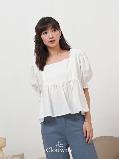 Una Square Blouse Top - White