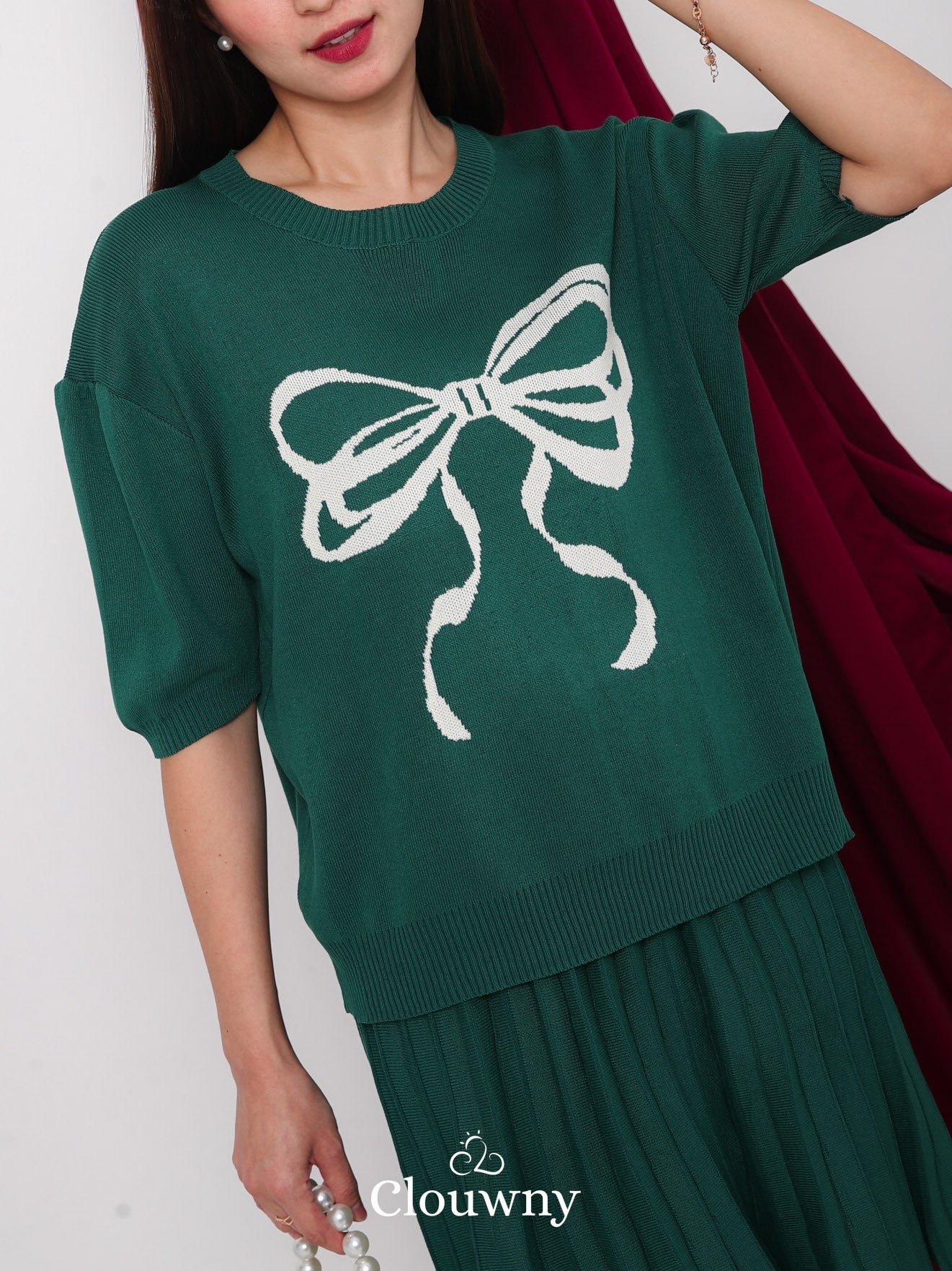 Big Bow Knit Set - Emerald Green