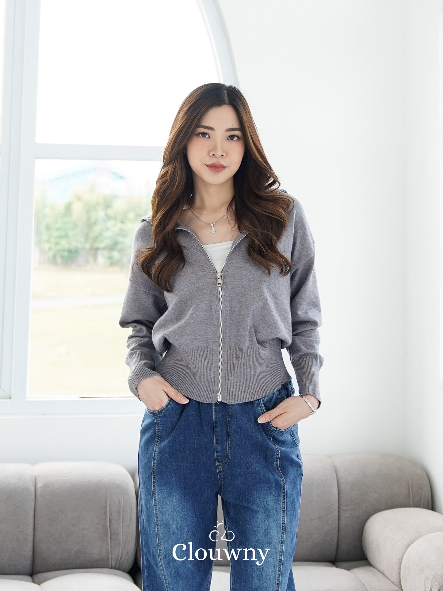 Cheska Zipper Jacket - Grey