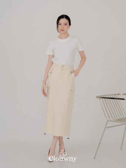 Dex Cargo Denim Skirt - Cream