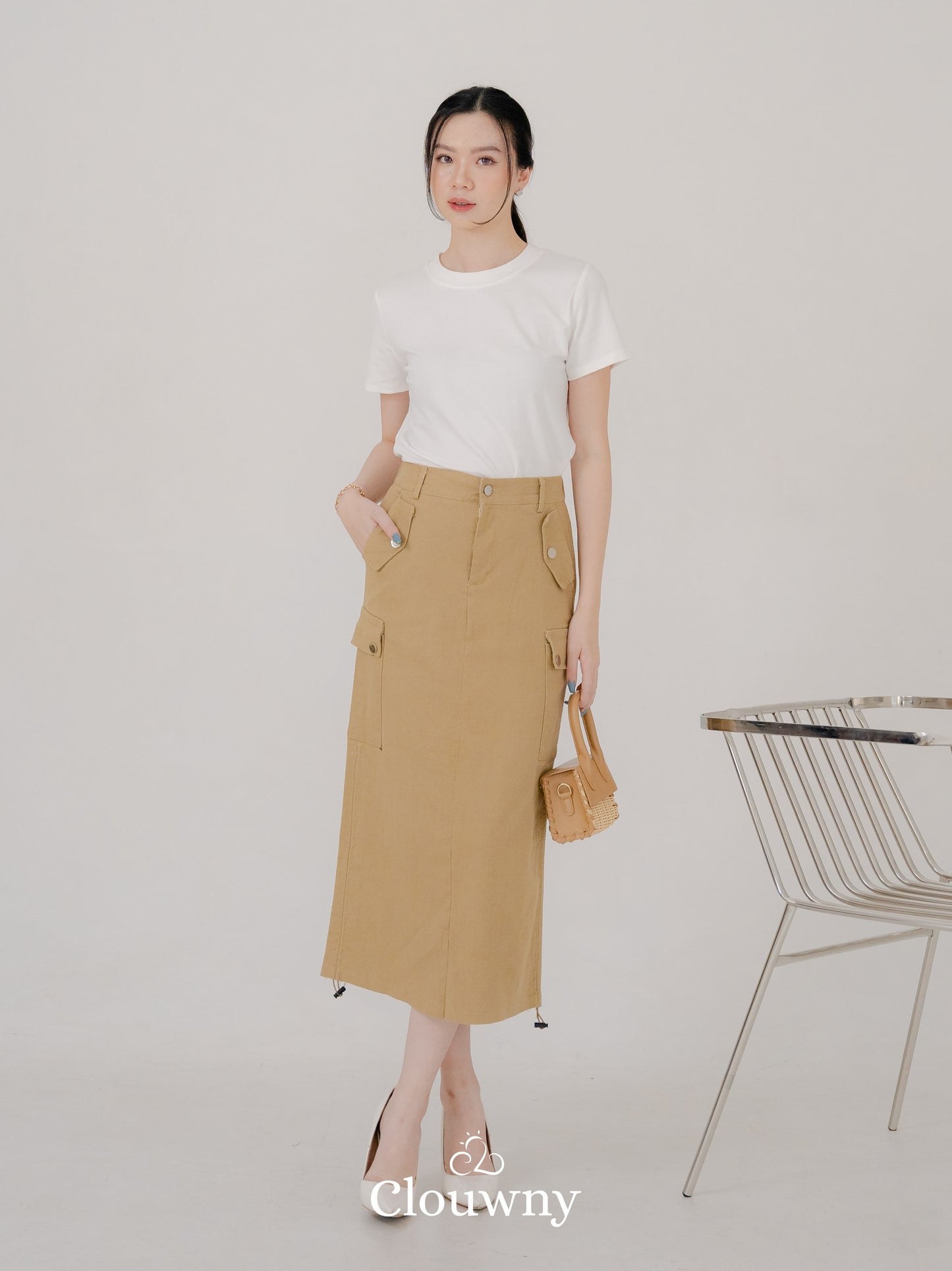 Dex Cargo Denim Skirt - Khaki