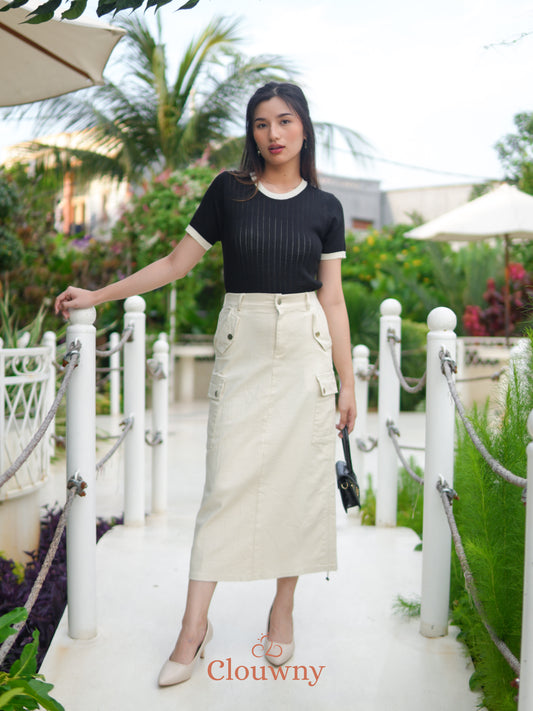 Dex Cargo Denim Skirt - Cream