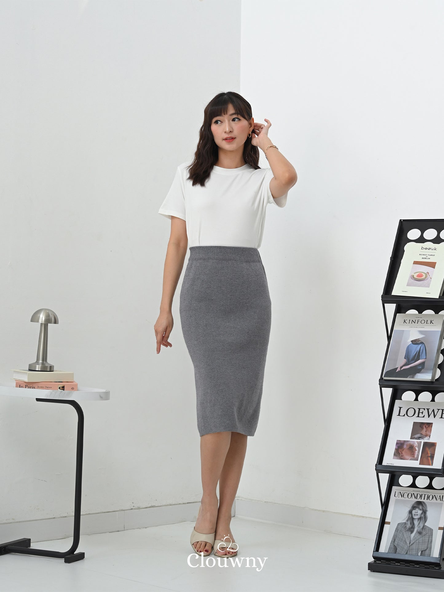 Betrand Basic Midi Skirt - Grey