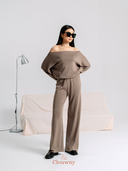 Ray Shoulder Off Sabrina Set - Dark Beige