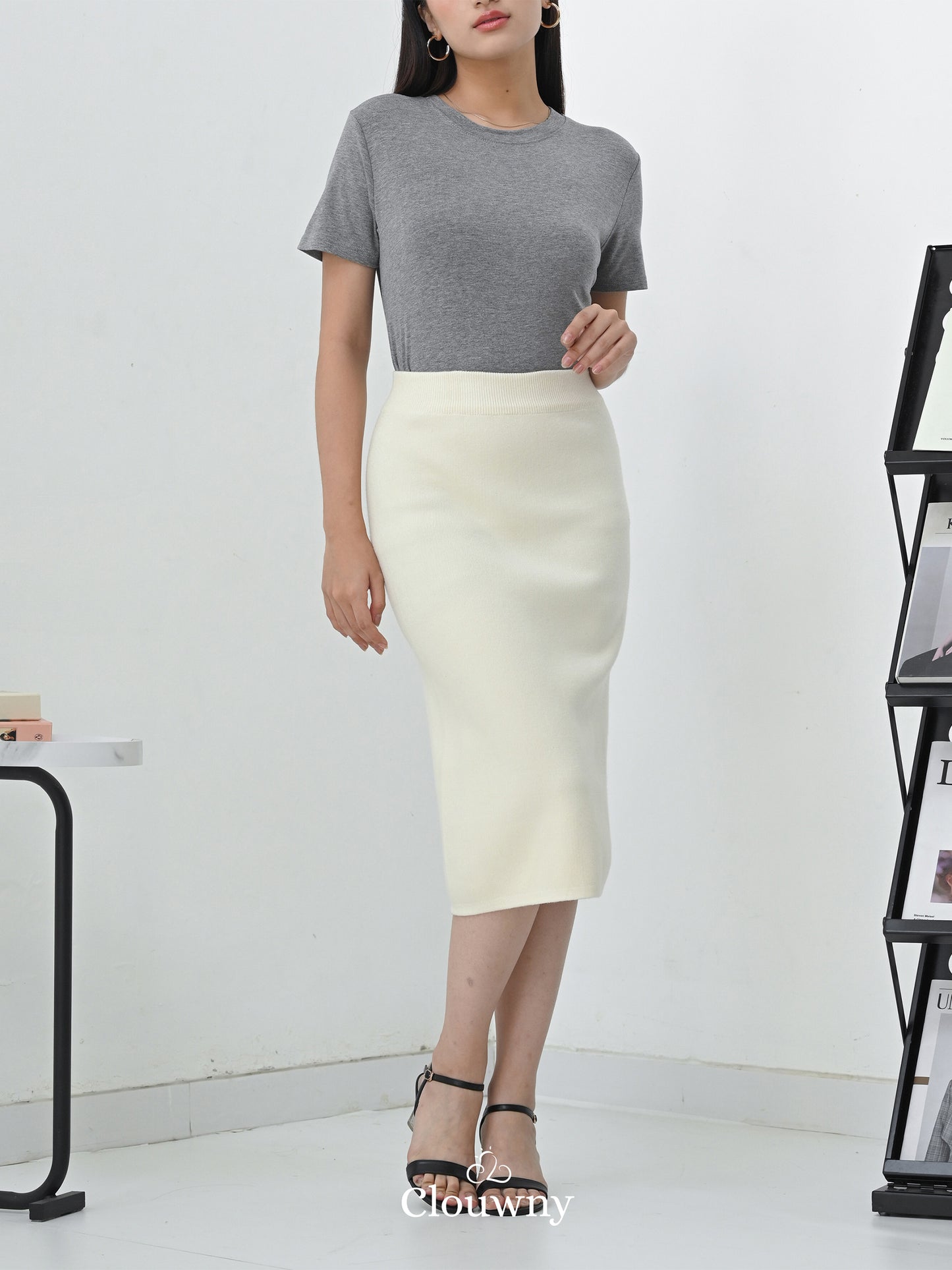 Betrand Basic Midi Skirt - Cream