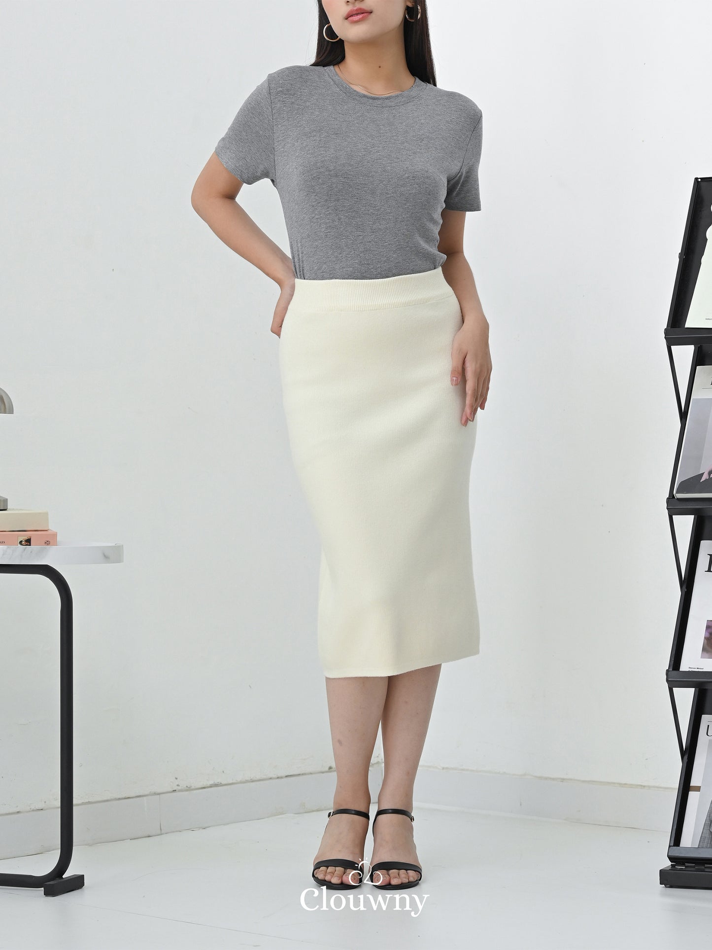 Betrand Basic Midi Skirt - Cream