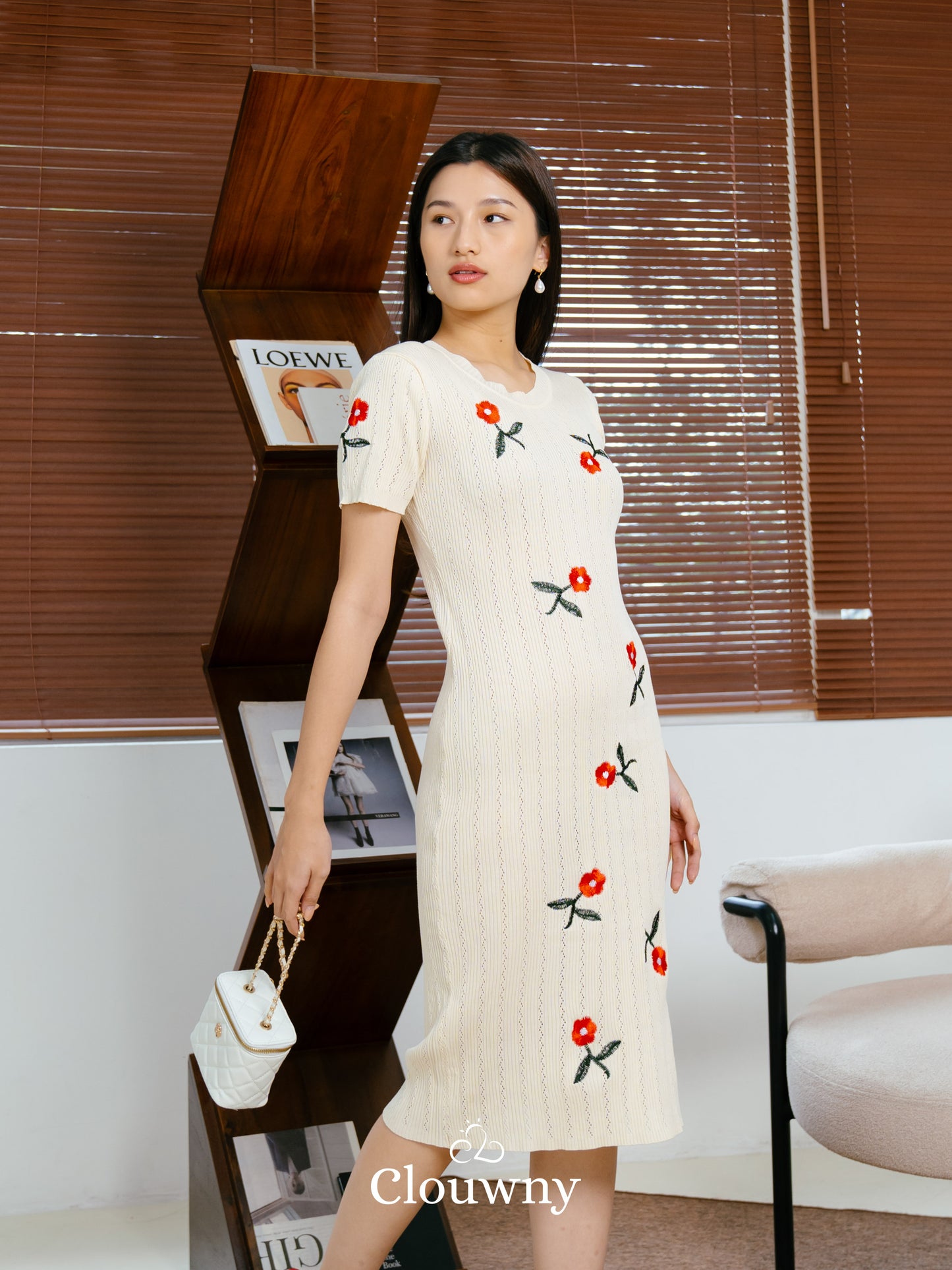 Rose Embroidery Dress - Cream