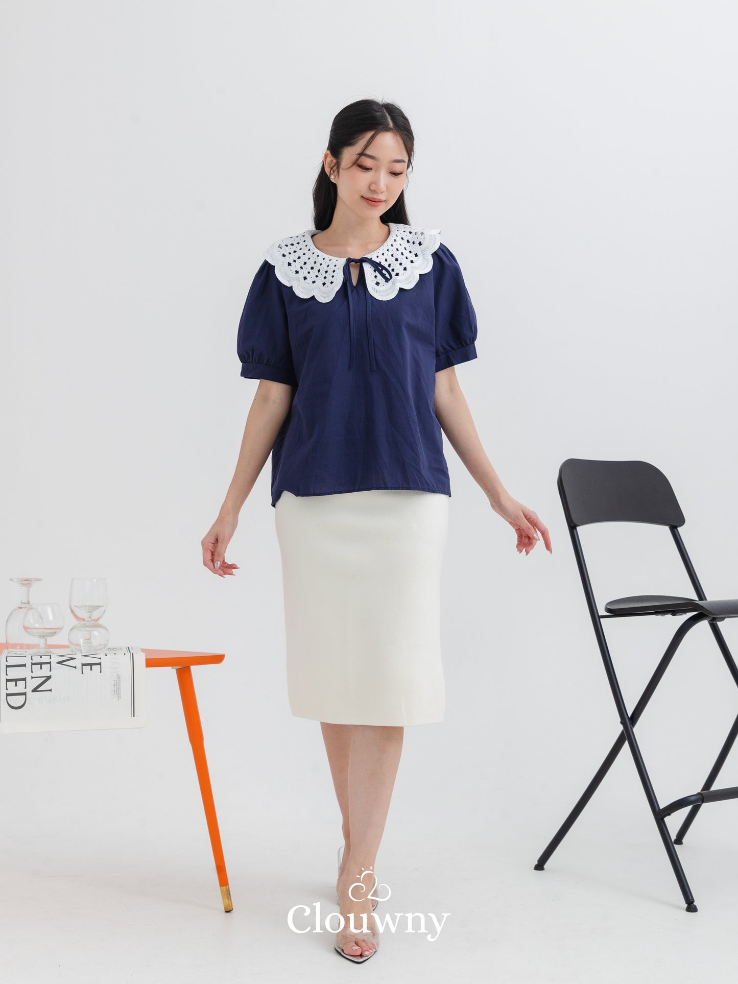 Banira Collar Blouse - Navy