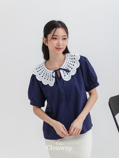 Banira Collar Blouse - Navy