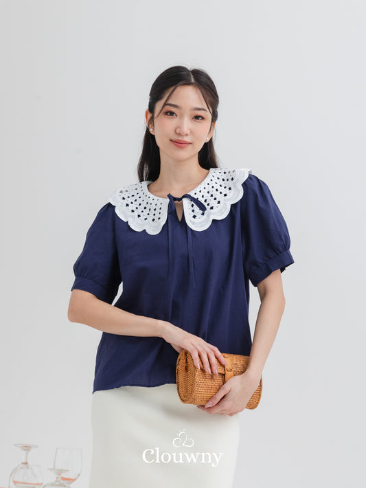 Banira Collar Blouse - Navy