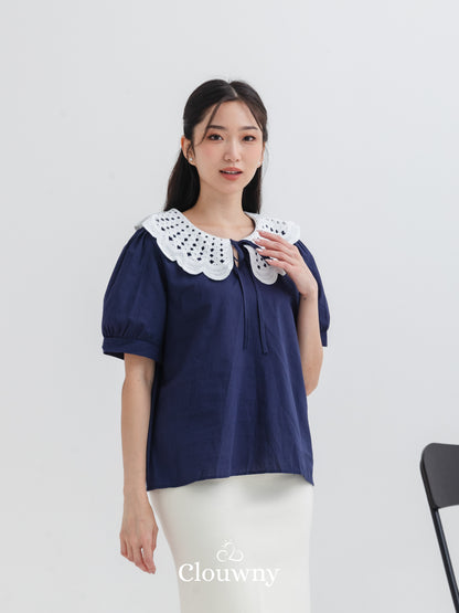 Banira Collar Blouse - Navy