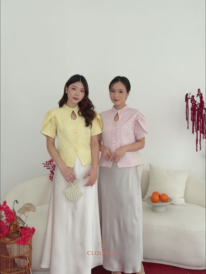 Jiro Button Qipao Top - Yellow