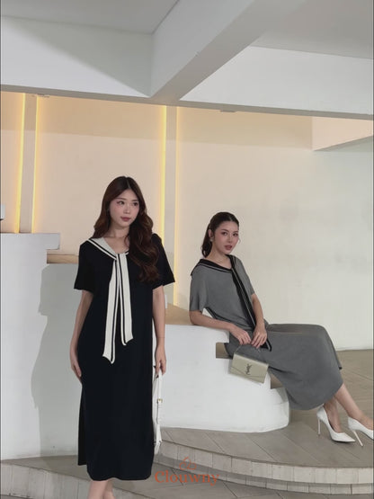Haru Scarf Knit Dress - Black