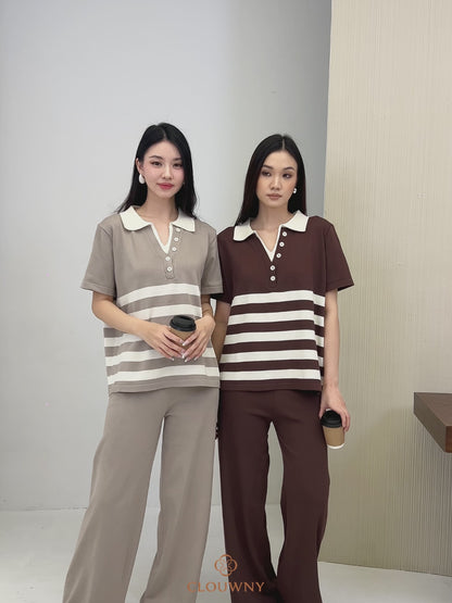Omara Stripes Knit Set - Black