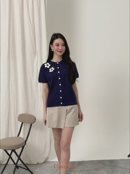 Alen Flower Knit Top - Beige