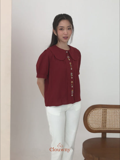 Narumi Button Blouse - Maroon