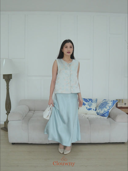 Li Hwa Flower Qipao - Ice Blue