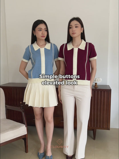 Maina Triple Button Knit Top - Burgundy