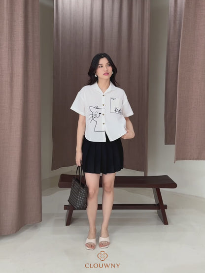 Catty Button Cotton Shirt - White