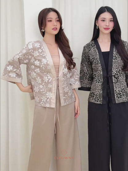 Citra Flower Lace Kimono - Black