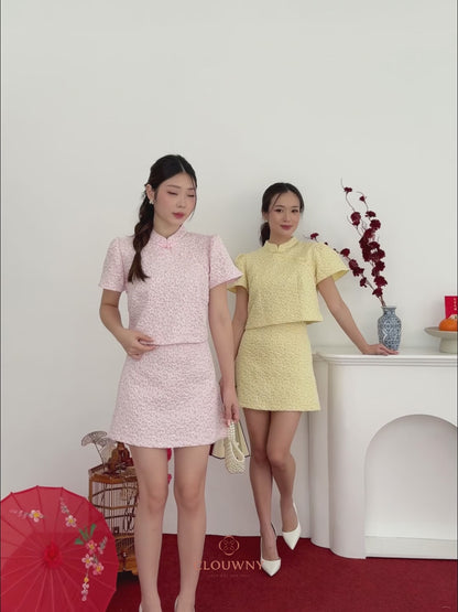 Keyta Ruffle Qipao Set - Pink