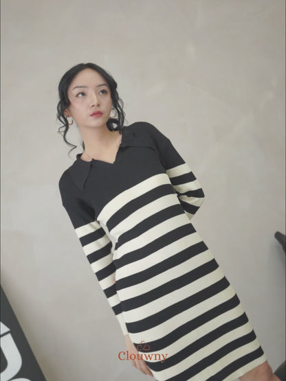 Sera Stripes Knit Dress - Broken White