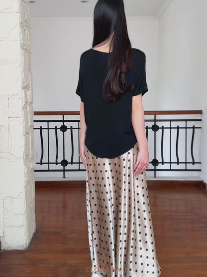 Polka Silk Flare Skirt - Mocca