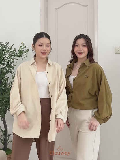 Marcia Corduroy Bow Shirt - Black