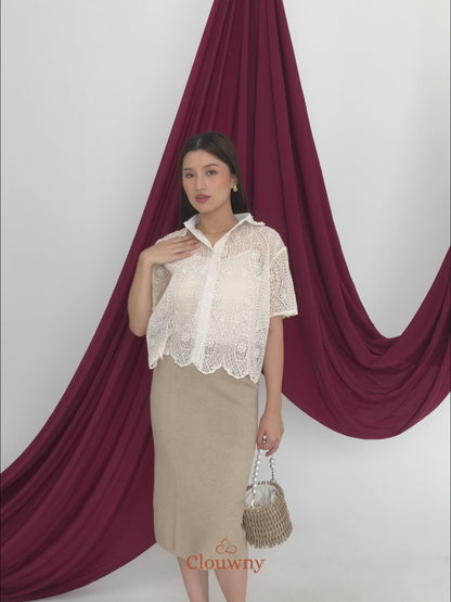 Chiro Pearl Lace Blouse - White