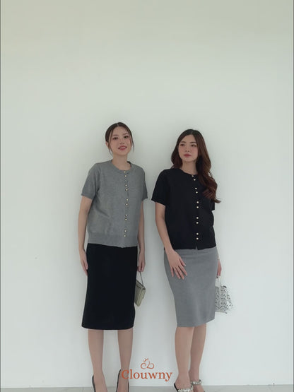 Rizel Double Button Top - Black