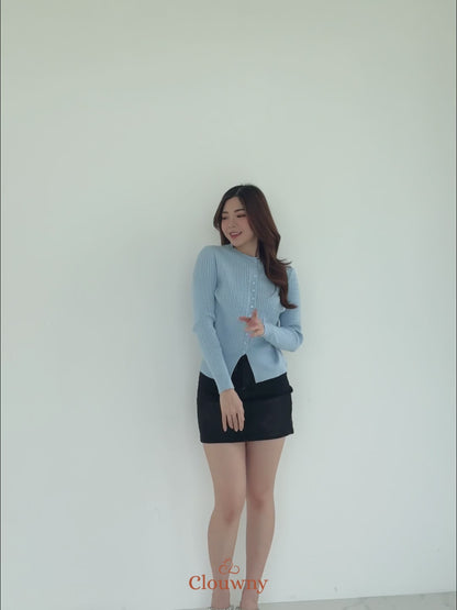 Nesa Button Knit Top - Light Blue