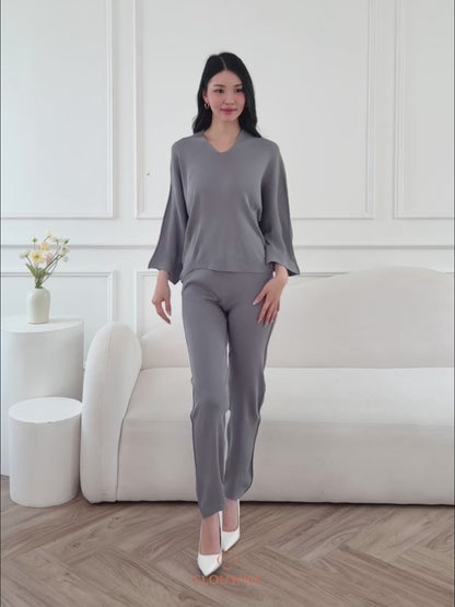 Dreson Vneck Knit Set - Grey
