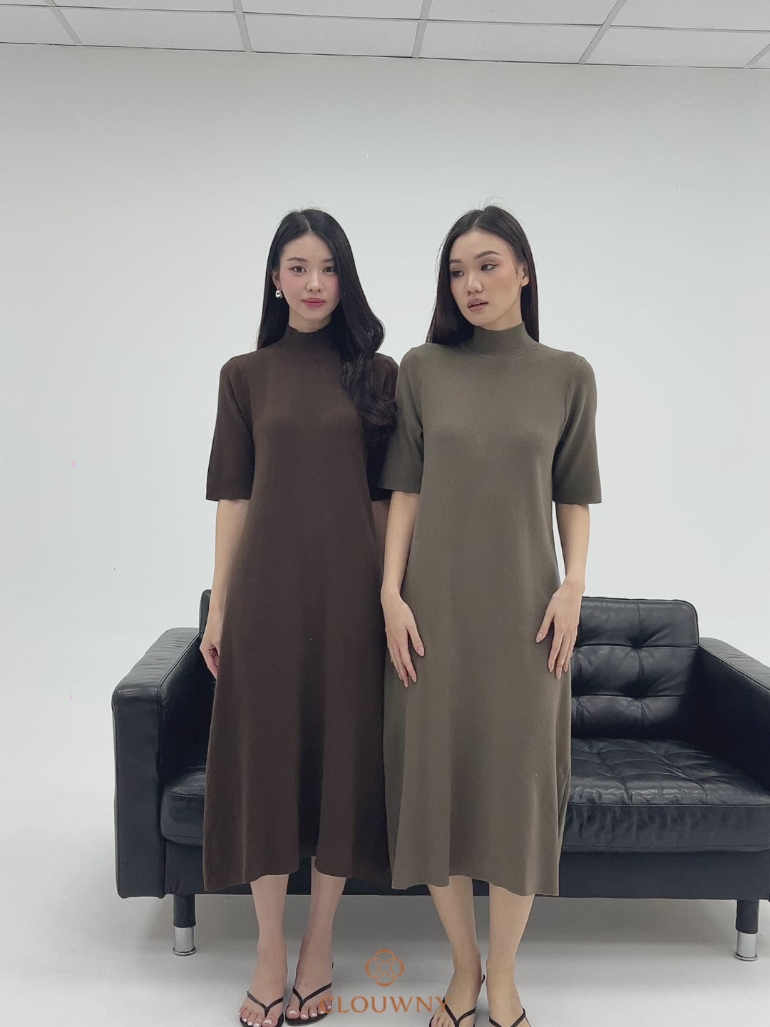 Mirage Turtle Knit Dress - Khaki – Clouwny Official