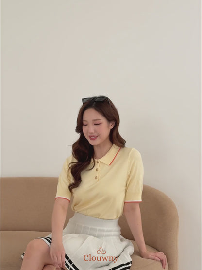 Domitia Polo Knit Top - Navy