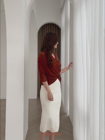 Alfreda Vneck Knit Top - Oat