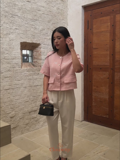 Emery Ribbon Tweed Top - Broken White