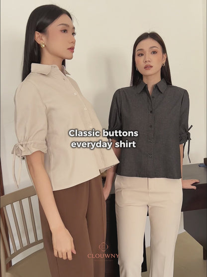 Osami Shirt Button Top - Black