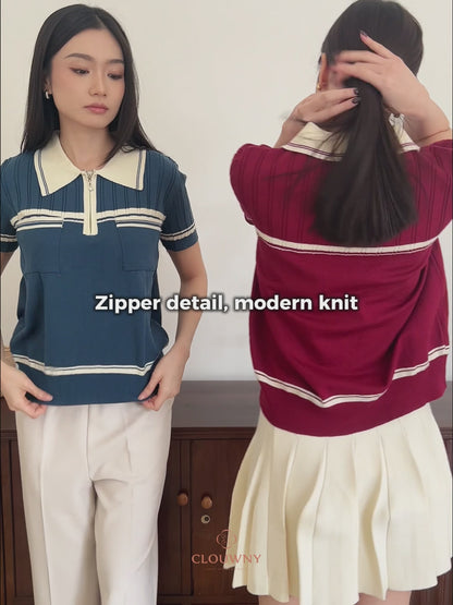 Lanna Zipper Knit Top - Maroon