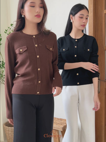 Pomp Button Top - Black